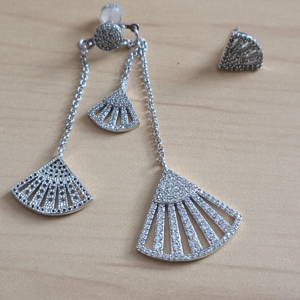 APM Monaco Cubic Zirconia Asymmetric Long Flamenco Earrings